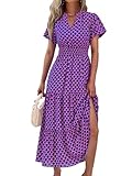 MASCOMODA Summer Dresses for Women 2026 V Neck Short Puff Sleeve Plaid Ruffle Smocked Aline Flowy Beach Party...