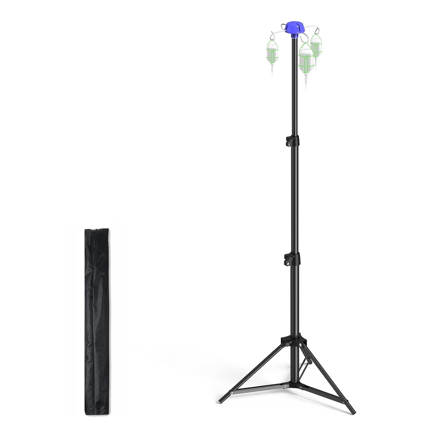 Portable Iv Pole, Foldable IV Pole Stand 27 to 83" Adjustable Height Pole with 4 Hook & Drip Bag Stand, Collapsible Iv Pole for Travel