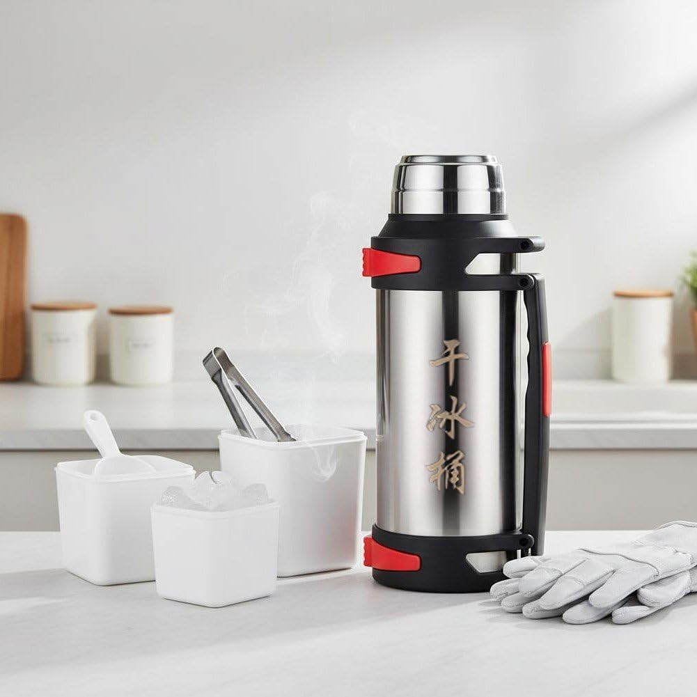Wudaizhi Secchiello per Ghiaccio Secco 3 Litri, Grande capacità - Contenitore Isolante in Acciaio Inox 304 per Conservazione di Frutti di Mare, Preparazione di Cocktail E Lo Stoccaggio di Ghiaccio