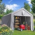 Quictent Heavy Duty 10x15FT Carport Shelter with Roll-Up Mesh Windows & Reinforced Frame, Portable Garage Canopy for Motorcycle Storage, Outdoor Equipment, Patio Furniture Cover - Silver Gray