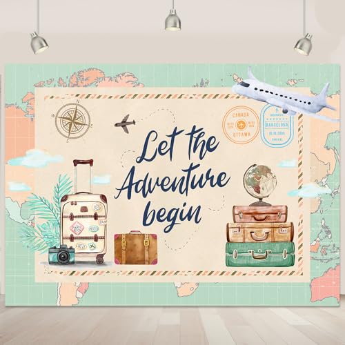 Toile de fond photo voyage Let The Adventure Begin décor anniversaire
