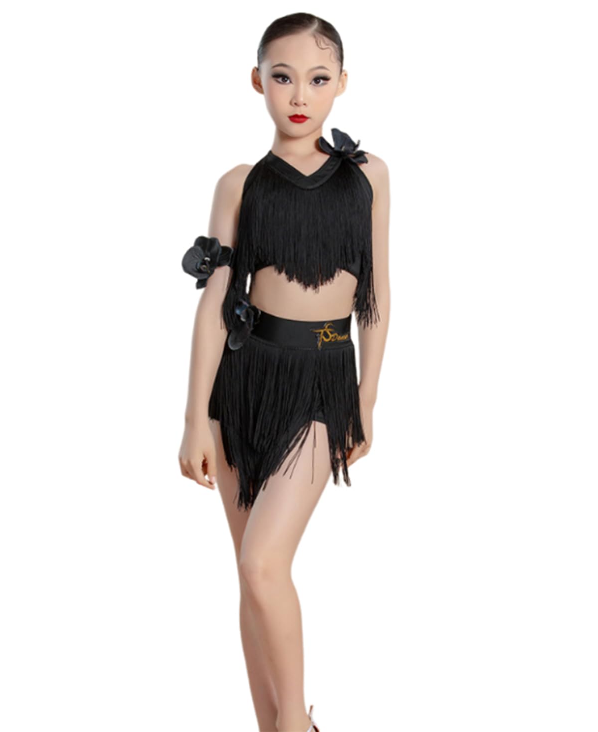Abito da Ballo Latino con Nappe per Bambine Gonna da Tango/Ballo da Sala per Bambini Ideale per Feste Salsa Cha-Cha Allenamento E Spettacolo(170Cm)