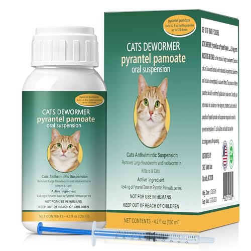 Cat Dewormer Liquid – Broad-Spectrum Pyrantel Pamoate Dewormer for Cats, Effective Against Tapeworms, Roundworms & Hookworms, 120 mL (4.2 fl oz)
