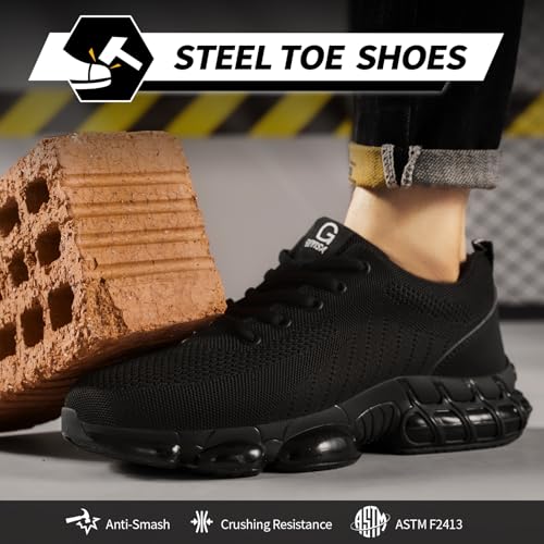 Image of GLANOUDUN Steel Toe Work Shoes for Men, Lightweight Black Work Shoes with Puncture Resistant Midsole, Comfortable Safety Footwear for Warehouse Construction