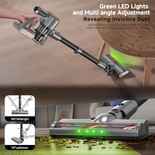 Image of Cordless Stick Vacuum Cleaner - Rechargeable,45Kpa Powerful Suction Vacuum for Home,45Mins Runtime,Detachable Battery,Anti-Tangle, 8 in 1 Lightweight Vacuum for Pet Hair Carpet Hardwood, Silver