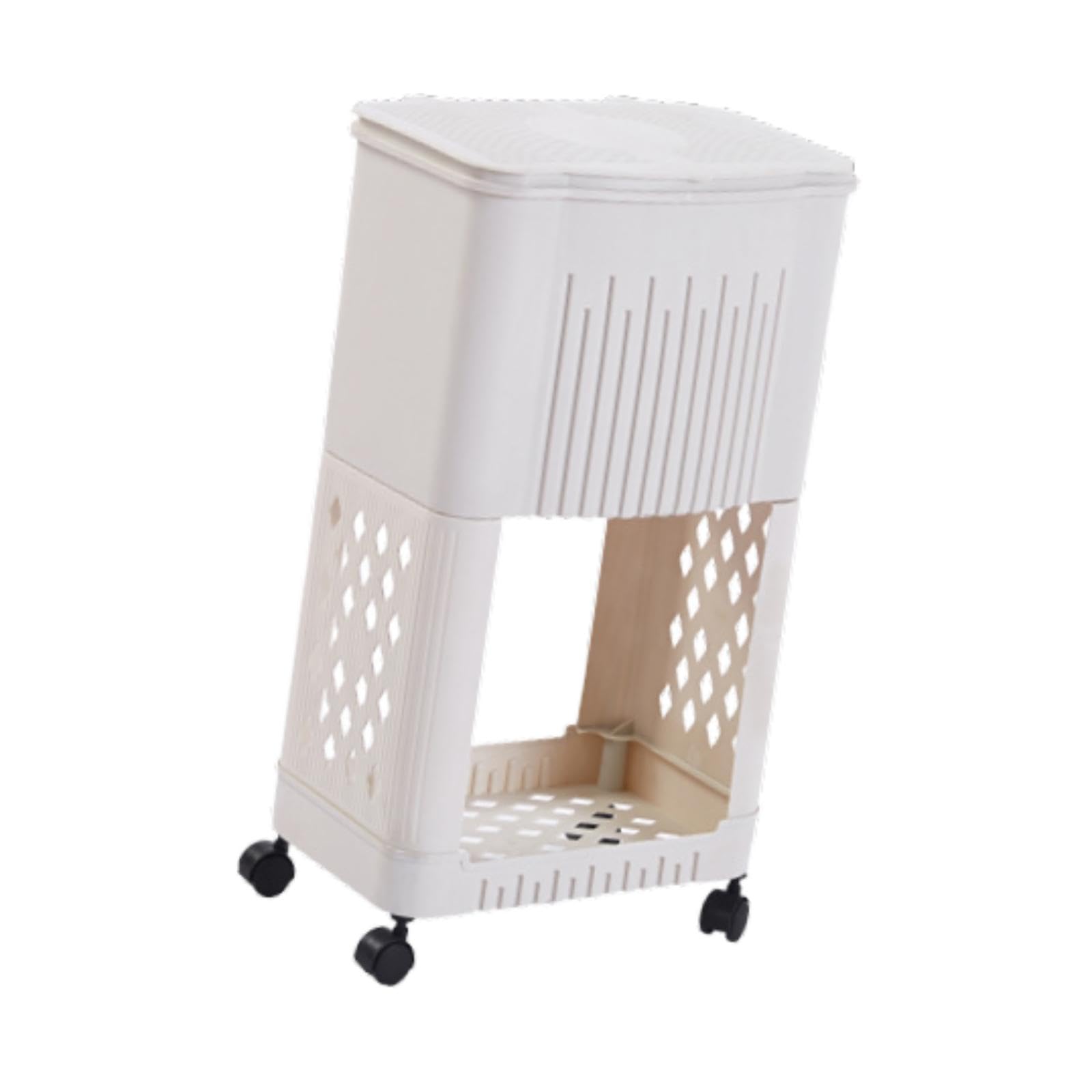 Cestino per La Spazzatura da Cucina, Cestino Stretto con Ripiano Portaoggetti, Contenitore per La Spazzatura Salvaspazio, Decorazione con Coperchio PE, 2 Livelli 29 Cm X 18 Cm X 48 Cm