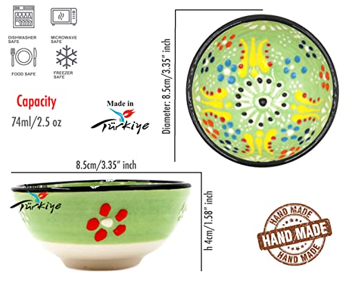 Küchengeräte 6 Pcs Round Shaped Hand-Painted Ceramic Snack Bowl 3.35''/8.5Cm-74Ml/2.5 Oz Decorative Ottoman Tulips Design Multi-Purpose Cute Set - Pinch Sauce Dipping Finger Small Serving Bowls #TOP4
