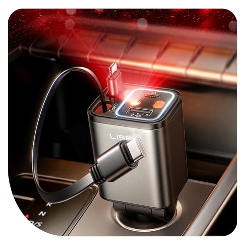 Image of LISEN 4 in 1 Starlight Retractable Car Charger, 75W USB C Cigarette Adapter Fast Charging, Starlight Retractable Car Accessories for Women Mom, for iPhone 17 Pro Max Air 16 15 14 13 12