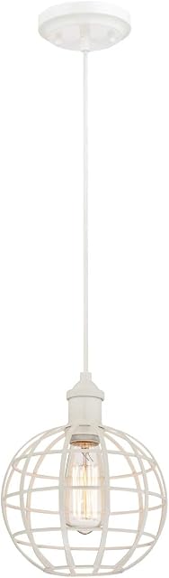 61051 One-Light Indoor Pendant, White Finish with Globe Cage Shade