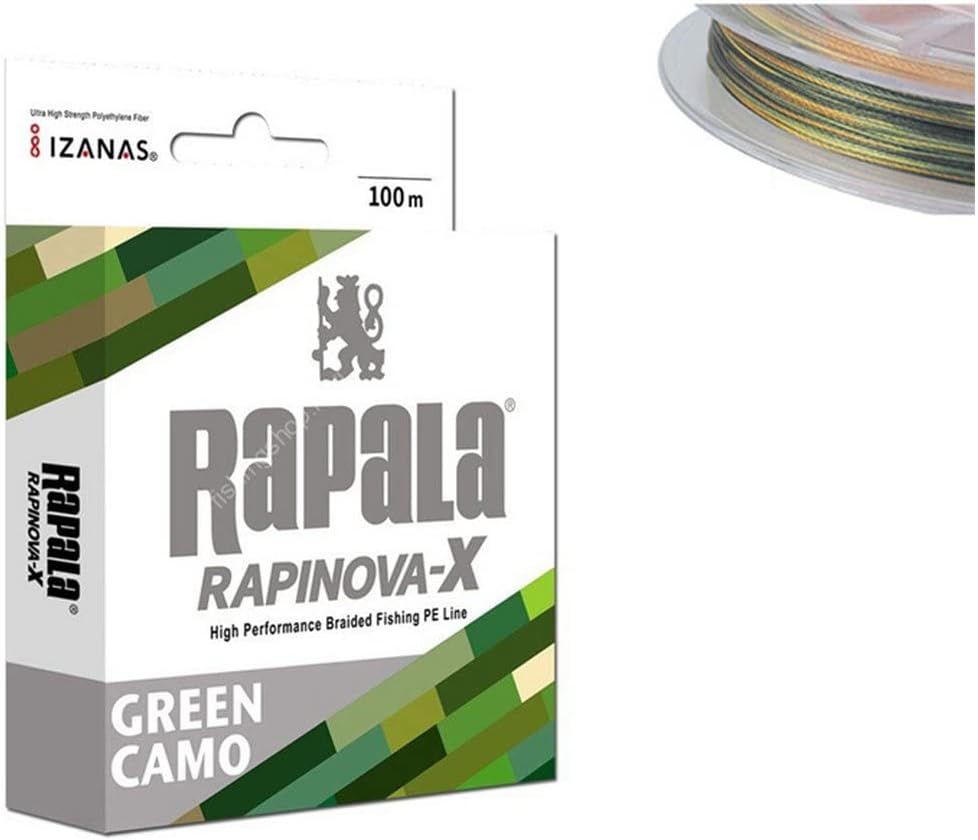 Rapala RLX100M PE Line, Rapinova X, Camo Pattern, 328.1 ft (100 m), 4 Strands, Green Camo