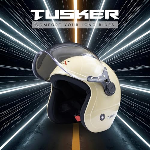 Image of Cortex Tusker Half Face Helmet Matt Finish with Scratch Resistant Curved Polycarbonate Visor, Hard ABS Shell Helmet for Men and Women | Clear Visor, Lightweight