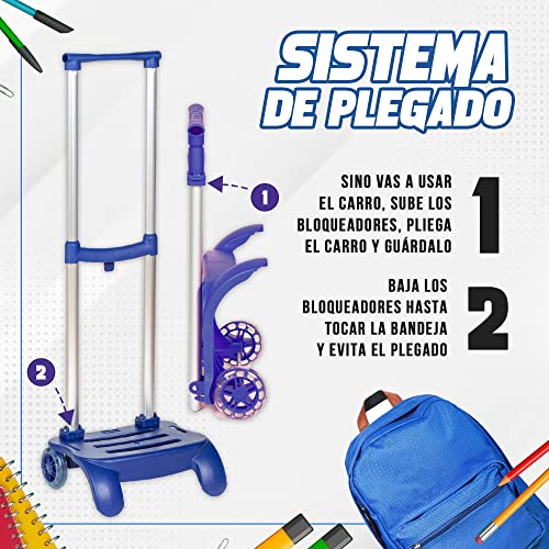 Devesa Carro para Mochila Escolar - Fucsia - Aluminio Resistente y Plegable, Ligero y Estable, con Diseño Ergonómico para Evitar Dolor de Espalda, Compatible con Mochilas de Gran Capacidad - imagen 4