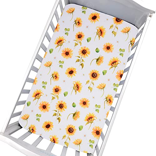 Image of Cloele Sunflower Fitted Crib Sheet - Baby 100% Polyester 1 Pack Flower Crib Sheet for Standard Crib and Toddler Mattresses - Floral Nursery Bed Sheet Crib Mattress Toddler Sheet for Baby Girls
