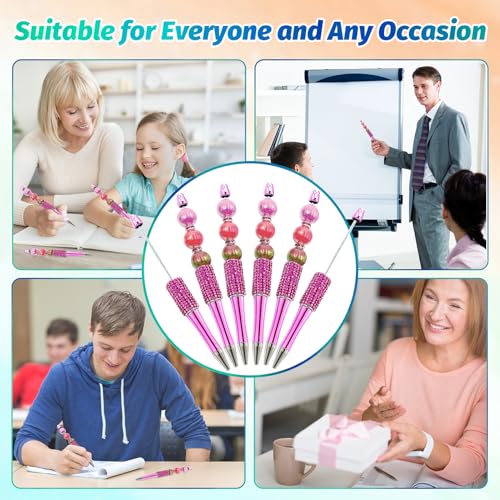 Image of 150 Pcs DIY Diamond Beadable Pen Kit - 50 Plastic Rhinestone Beaded Pens Bulk with Refills & Bags - Fancy Cute Glitter Pens for Crafting, Students & Teachers - School Supplies (Rose Red)