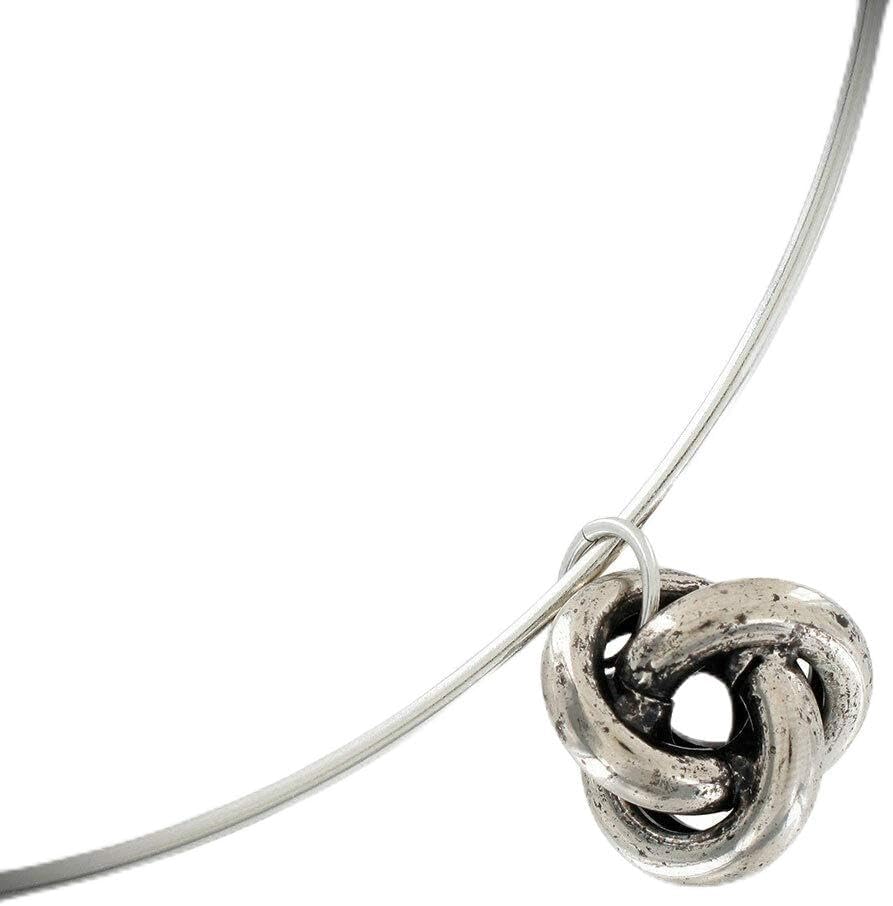 Silver Tone Nautical Knot Pendant 3/4" Collar Necklace 15" Statement Chunky Pendant Rhinestone Necklace for Women