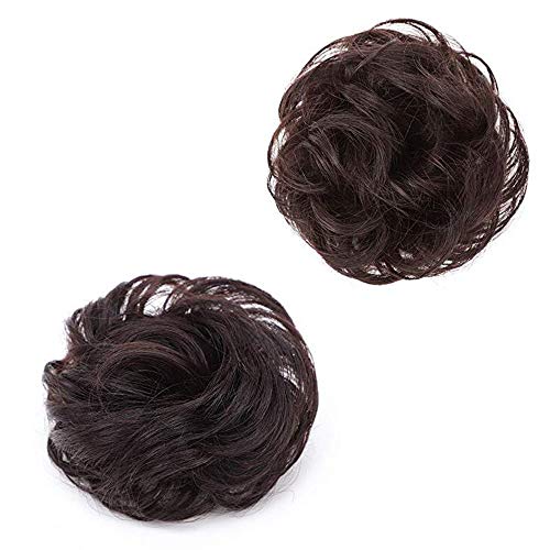 Brazilian Human Hair Messy Bun Clip in Hair Piece for Women Easy to wear Clip on Hair Extensions Curly Wavy Bun Scrunchies Natural colour