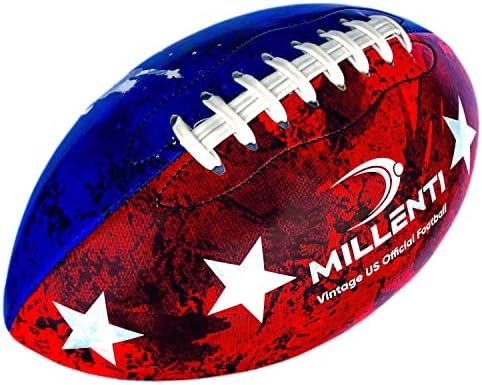 Millenti American Football Ball Official Size - Smooth Surface Football - American Flag Stars and Stripes High-Visibility, Easy-to-Track USA Football Red White & Blue, AFB-US-Vintage