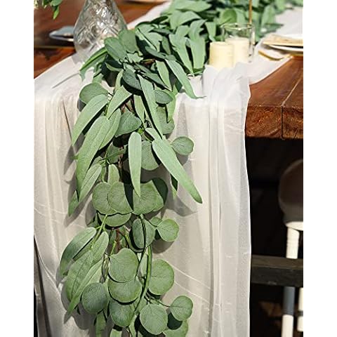 MISSPIN 6.6FT Artificial Eucalyptus Garland with Willow Leaves, Faux Greenery Garland Fake Eucalyptus Vines Leaves for Wedding Party Table Runner Home Decor Indoor Outdoor Cover