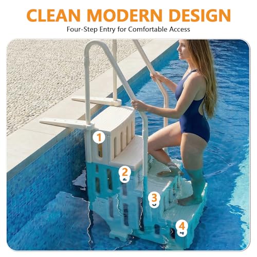 Escalera para piscina resistente con pasamanos, 4 escalones, 27.5 in ancho x 78 in alto miniatura 6