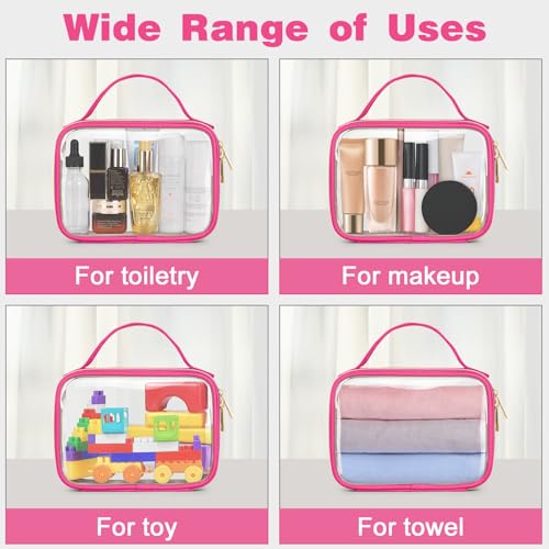 Image of Wedama TSA Approved Toiletry Bag, 2 Pack Clear Makeup Bags with Handles, Quart Size PVC Clear Cosmetic Bags for Women and Men, Carry on Airport Airline Compliant Bag, Rose Red