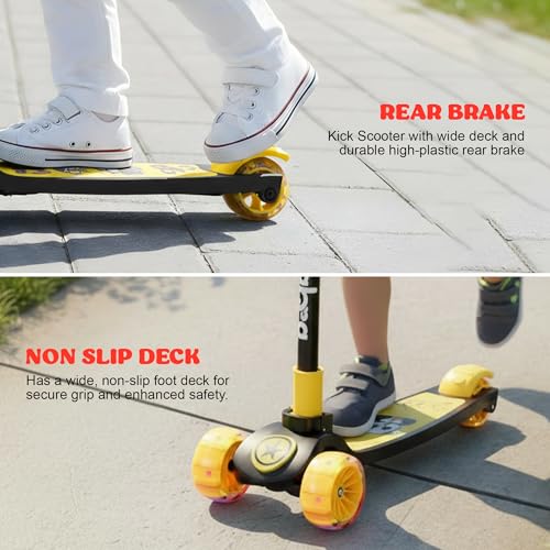 Image of Baybee Kitty Kick Scooter for Kids | Foldable 3 Wheel Kid Scooter with 4 Height Adjustable Handle & Brake | Skate Scooters with LED PU Wheels | Runner Scooters for Kids 3 to 10 Years Boy Girl (Yellow)
