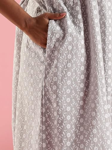 Image of 9shines Label Stylish Chikankari Cotton Nighty Maxi for Women | Full Length Nightgown | Nightdress with Pocket | Embroidery Nighty | Soft Comfortable Cotton Nightwear (1545)