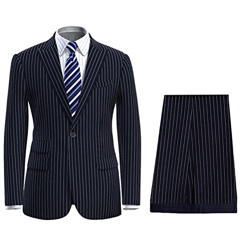 Smoking homme 2 pièces rayé haut de gamme avec finitions tailleur et revers cranté
