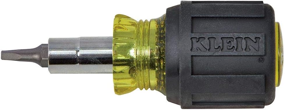 Klein Tools 32562 Multi-Bit Screwdriver / Nut Driver, 6-in-1 Stubby Tool with Square Recess, Slotted, Phillips Bits and Nut Drivers