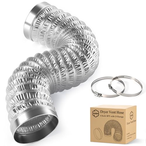 DHGBD 4 Inch Dryer Vent Hose 3FT, 6-Layer Flexible Aluminum Ducting with Rolled Edge Ends, Fire-Resistant Exhaust Hose for Dryer, Ventilation, HVAC, Short Runs