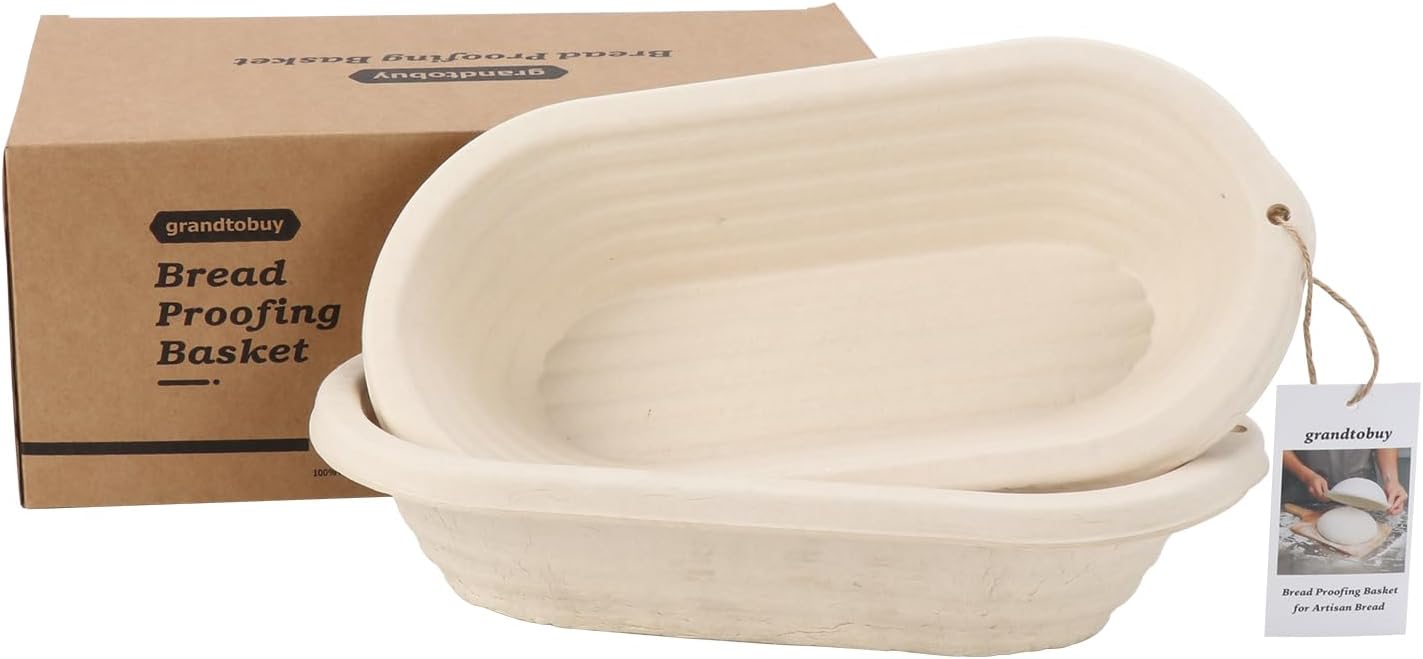 2 x 12inch Pulp Oval Sourdough Banneton Bread Proofing Basket Baking Supply with Linen Liners for Professional and Homemade Artisan Bread