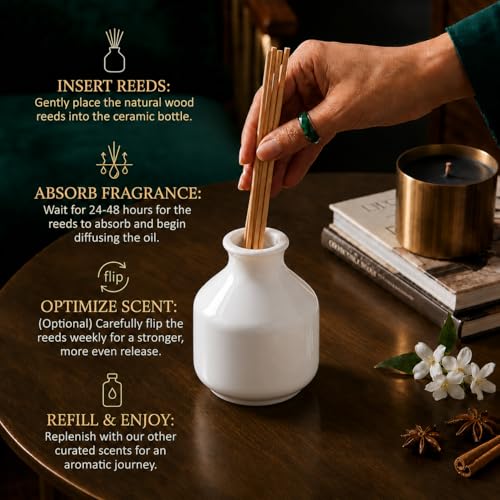 Image of Pure Source India Elegant Ceramic Reed Diffuser Pot - Decorative Aroma Diffuser Vase for Living Rooms, bedrooms, bathrooms, Offices, and entryways (White)