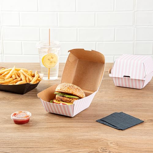 Restaurantware 4 x 4 x 3.8 Inch Burger Boxes 100 Clamshell Food Containers - Hinged Lid Disposable Pink And White Paper Take Out Boxes Ripple Wall Technology Serve Sliders or Finger Foods by Restaurantware - Image 4