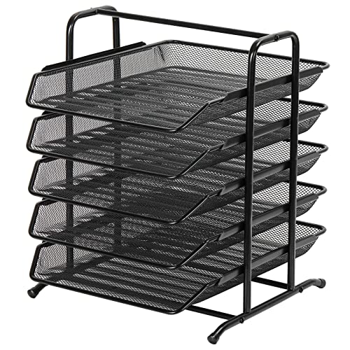 EasyPAG 5 Niveles Metal Malla Oficina A4 Escritorio Bandeja Documento Soporte Archivos Organizador Revistero Almacenamiento Papeles Clasificador Carta Estante Folios,Negro