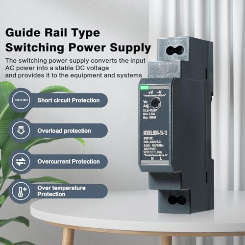Image of Jadeshay 12V Din Rail Power Supply, HDR-15-12 1.25A 15W Switching Power Supply 12V DC Power Supply Din Rail Mount