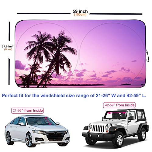 Gven Windshield Sun Shade, Car Shade Front Window Sunset Style Sun Visor For Car Shield Blocks Uv Rays Automotive Interior Sun Protection For Car Truck Suv (Sunset+ Ameirican Flag #TOP3