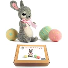 Artec360 Easter Needle Felting Kits Easter Egg Rabbit 70s 19um Grade Merino Wool - Needles, Finger Guards, High-Density Foam Mat, Instructions 4 Kits