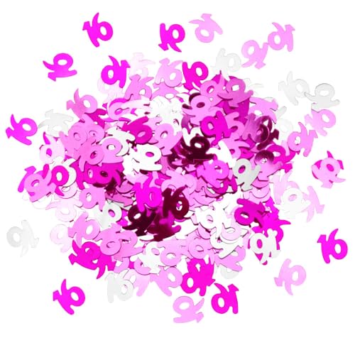 FAZHBARY Pink 16 Confetti Glitter Silvery 16th Birthday Metallic Confetti Sequins Sweet 16 Confetti for Tables Anniversary Party Decor Supplies