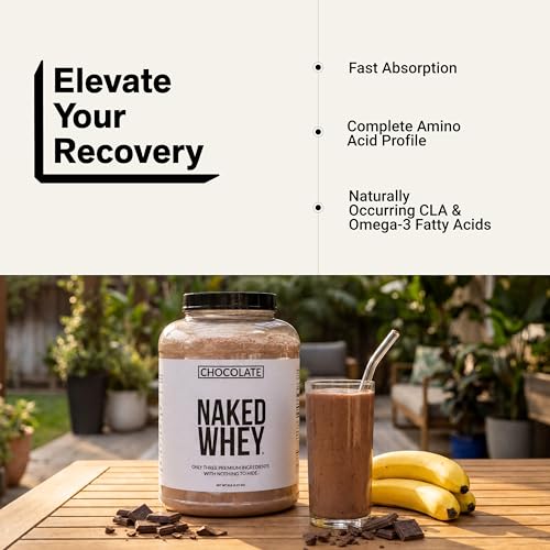 Image of NAKED Whey Protein Supplement Powder, Chocolate, NSF Certified, GMO Free, Soy Free, Gluten Free Aid Muscle Growth and Recovery 60 Servings, 5 Ib