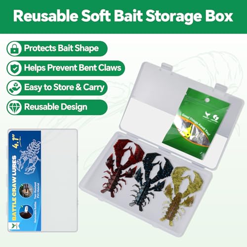Image of Battle Craw Soft Plastic Crawfish Lures Kit with Removable Rattles | Salt Infused Creature Bait for Bass Fishing, Texas Rig & Jig Trailer Lure in Tackle Box, Realistic 1:1 Claw-to-body 4.1 /5.5in