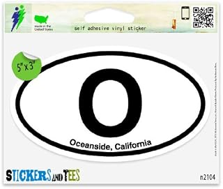 O Oceanside California Oval Car Sticker Indoor Outdoor 5" x 3"