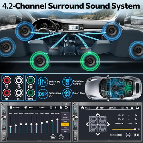 Image of QLED Double Din Car Stereo with Dash Cam & Backup Camera, Wireless Apple CarPlay & Android Auto, Bluetooth, 4.2-Ch 2 Subwoofers Outputs, 7 inch Touchscreen, MirrorLink, FM /AM Radio