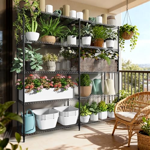 Image of M MZG 5 Tiers Storage Shelves Load 1500LBS, Metal Shelving Wire Metal Shelving Unit Shelves for Storage Adjustable Garage Shelving for Pantry Kitchen Garage Black 15.8 inch D x 33.5 inch W x 70.5 inch H