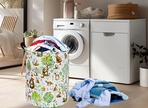 Image of Tree Print Round Laundry Hamper Storage Basket Bins Clothes Nursery Hamper for Home, Gift Storage Bins with Handles
