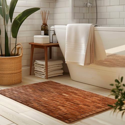 casa pura Badvorleger Bambusmatte 60x90cm 8mm Dick | Duschmatte rutschfest und waschbar |...