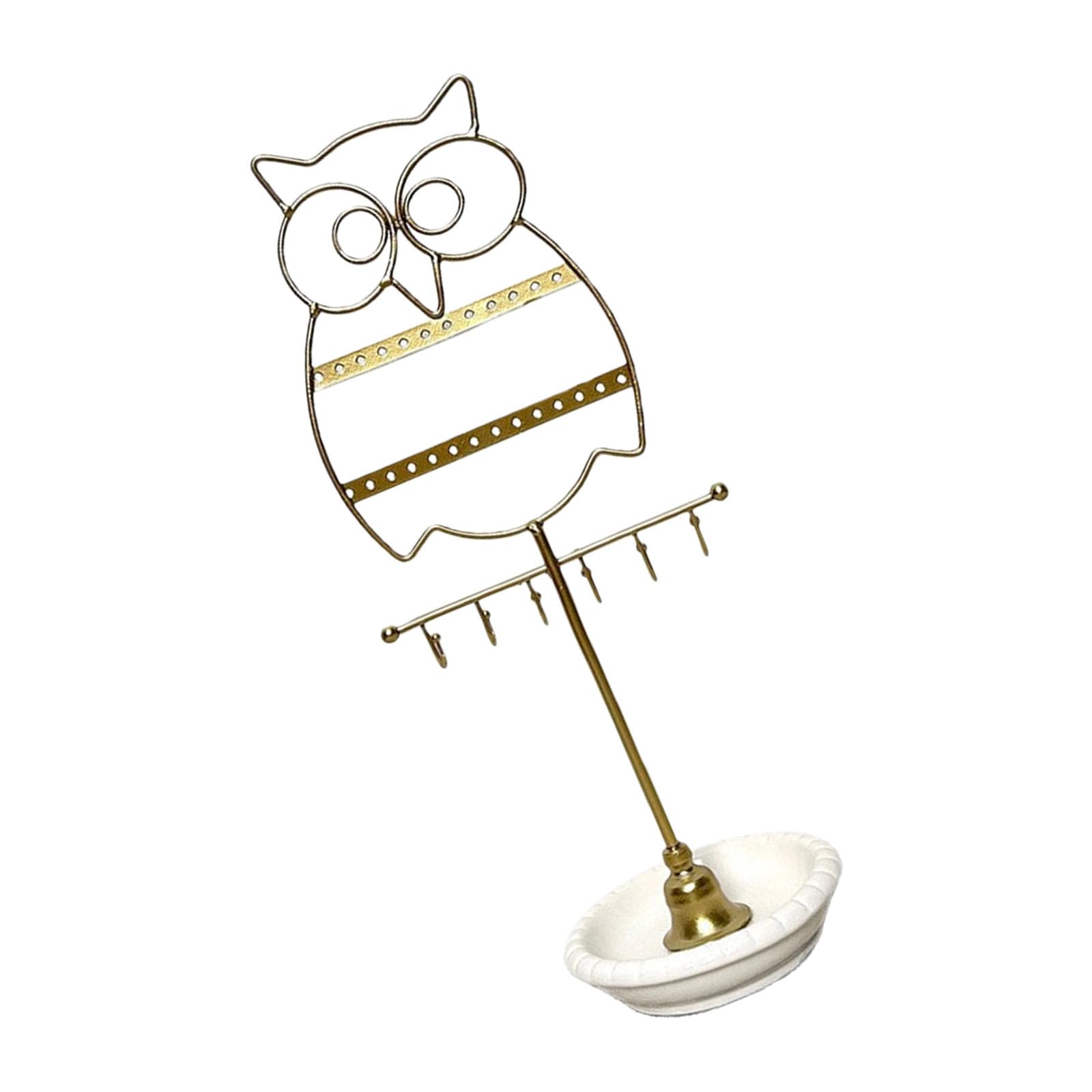 XuQiZZpp Artistic Owl Jewelry Holder With Rustproof Iron Frame Ceramic Bottom For Bedroom Vanity Decoration