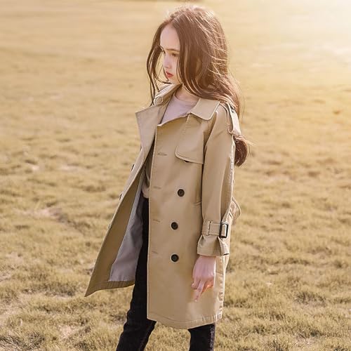 Image of amropi Girl's Trench Coat Single Breasted Windbreaker Jacket Outwear with Belt for 4-17 Years
