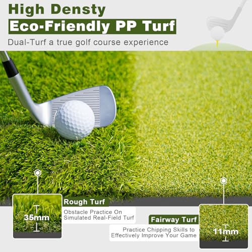 Heavy-Duty Golf Hitting Mat – Dual Turf Design Simulates Fairway & Rough for Real Course Feel, Indoor/Outdoor Practice Mat for Full Swing & Chipping Training, Easy Carry Strap