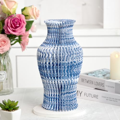 Vase en papier bleu et blanc 29 cm : centre de table pliant - 2