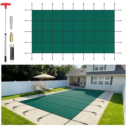 VEVOR Pool Safety Cover Fits 20x40ft Rectangle Inground Pools,Inground Pool Cover Green Mesh, Triple-Stitched for Maximum Strength, Abrasion-Resistant, for Swimming Pool Winter Safety Cover