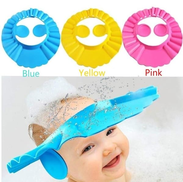 Image of Baby Shower Caps Shampoo Cap Wash Hair Bath Visor Caps Adjustable Shield Waterproof Ear Protector Eye Hats Infant (Pink)